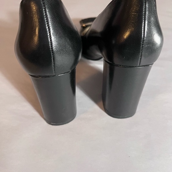 Vintage Nine West black fur silver buckle block Whimsigoth slip on heels Sz 8 - Picture 10 of 15
